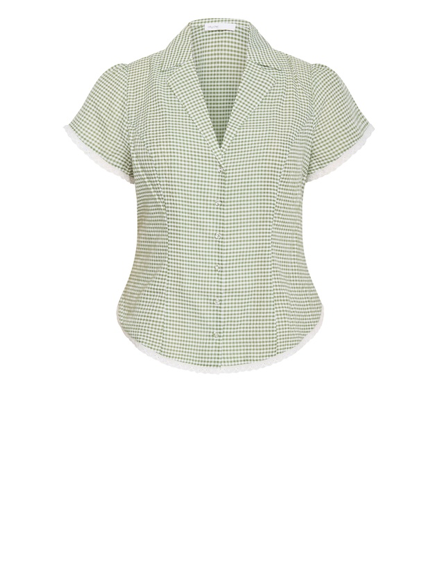 City Chic - Plus size Eliza Gingham Shirt - soft sage