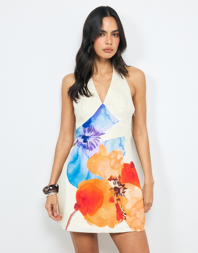 AERE - Lea Halter Linen Mini Dress