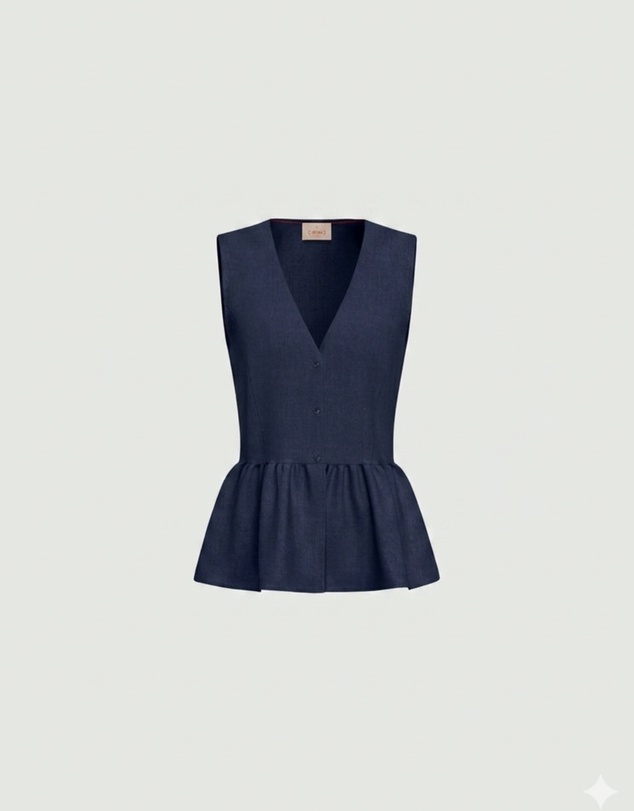 Emme - Navy Linen Blend Peplum Top