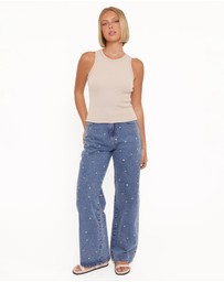 Petal & Pup - Kendall Straight Leg Jeans - Embroidery Medium Wash