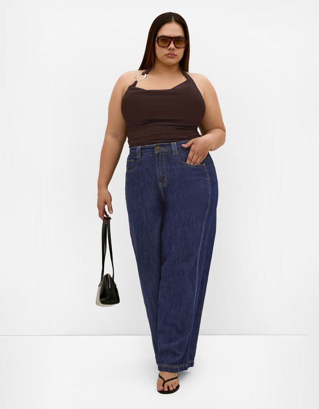 City Chic - Plus size Emmy Hardware Cowl Neck Top - chocolate