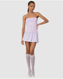 EDIKTED - Striped Scrunch Strapless Mini Dress