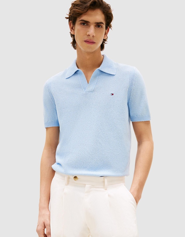 Tommy Hilfiger - Stripe Textured Knit Polo Shirt