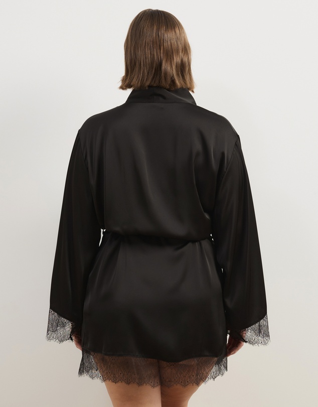 Atmos&Here Curvy - Pearl Lace Trim Satin Robe
