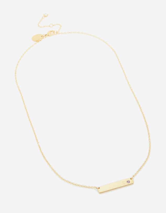 Lovisa - Waterproof Gold Plated Stainless Steel Cubic Zirconia Engravable Bar Necklace