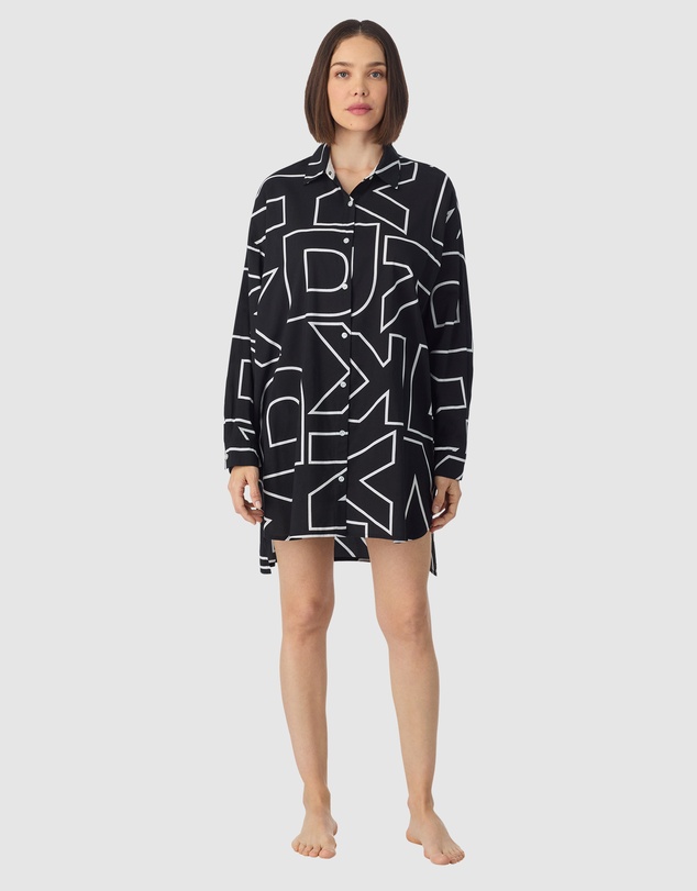 DKNY - Cotton & Viscose Long Sleeve Short Button-Up Nightgown