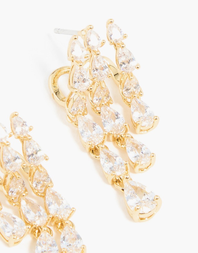 Lovisa - Gold Plated Cubic Zirconia Teardrop Triple Drop Earrings