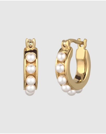 Elli Jewelry - Pearl Row Hoop Earrings in Gold-Plated 925 Silver