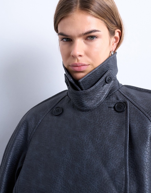 TOPSHOP - Faux Leather Ovoid Sleeve Short Trench Jacket