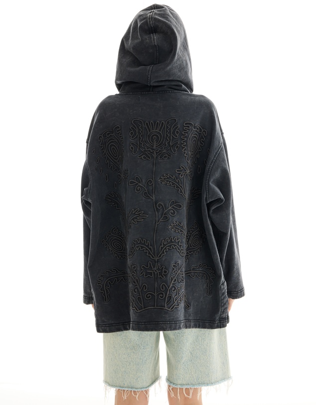 THE TALES - Textured Flower Embroidered Hoodie Jacket