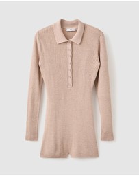 M.N.G - Ribbed Knitted Polo-Neck Playsuit