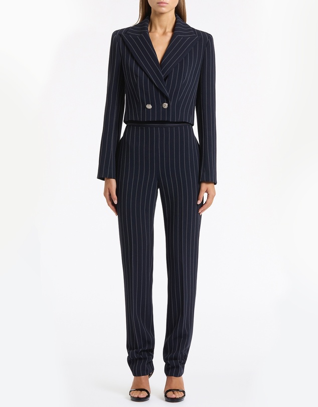 Carla Zampatti - Navy Pinstripe Cropped Jacket