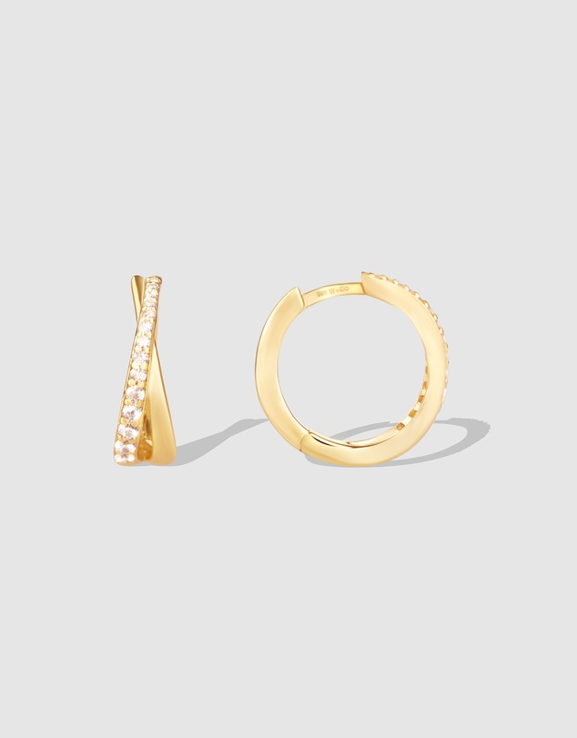 Wanderlust + Co - Twist Pave 14K Gold Vermeil 12mm Huggie Earrings