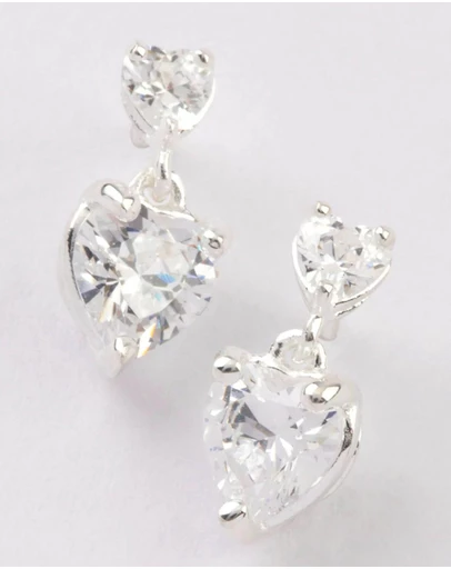 Lovisa - Sterling Silver Cubic Zirconia Heart Stud & Drop Earrings