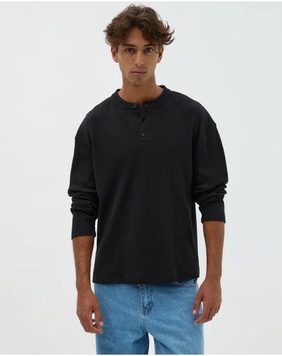 AERE - Textured Cotton Henley Tee