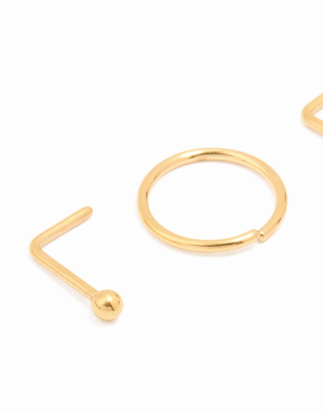 Lovisa - Gold Plated Titanium Simple Mixed Nose Studs & Nose Rings 4-Pack