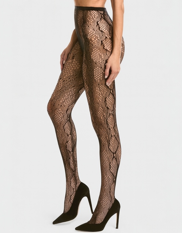 High Heel Jungle - Sleek Snakeskin Tights - Black