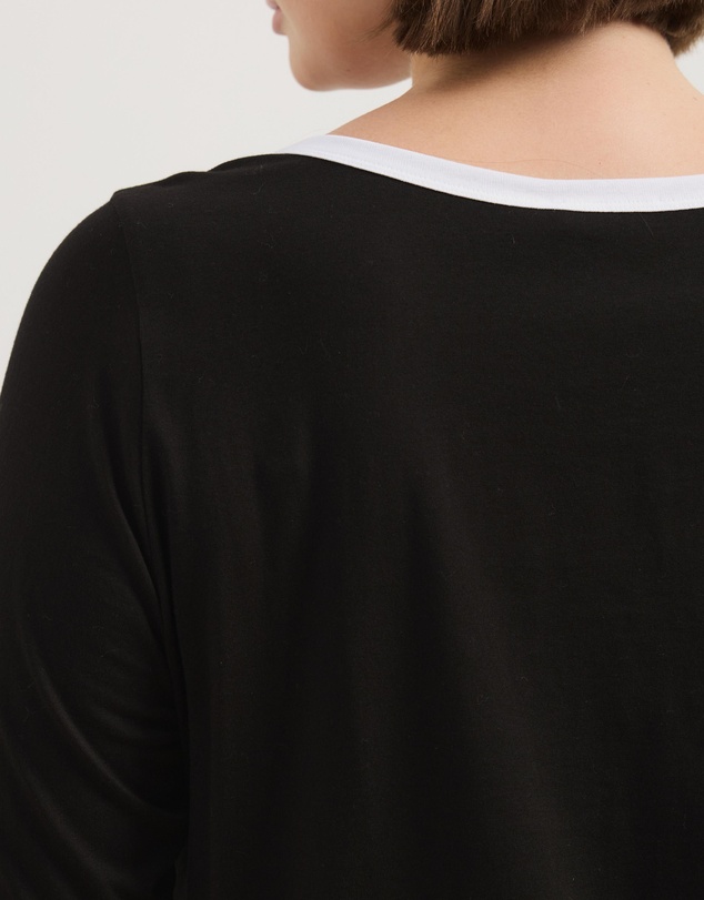 Atmos&Here Curvy - Contrast Long Sleeve Organic Cotton T-Shirt