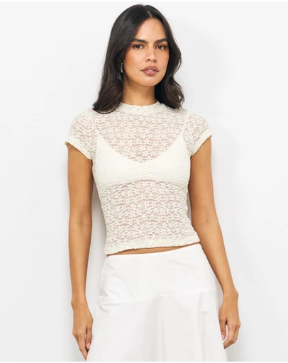 AERE - Zia Short Sleeve Lace Top