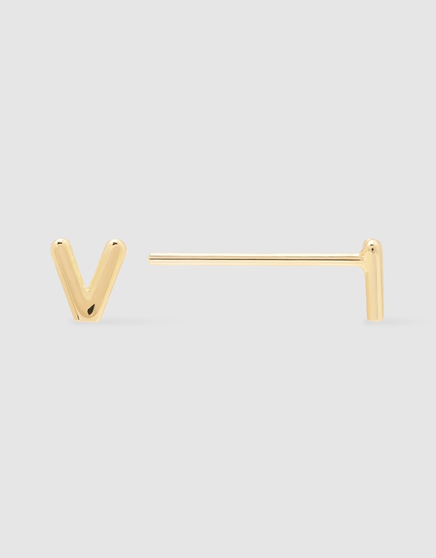 Wanderlust + Co - Alphabet Bubble Gold Stud Earrings - Letter V