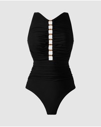 Miraclesuit Swimwear  - Razzle Dazzle Swizzle Underwire High Neck Swimsuit with Beads