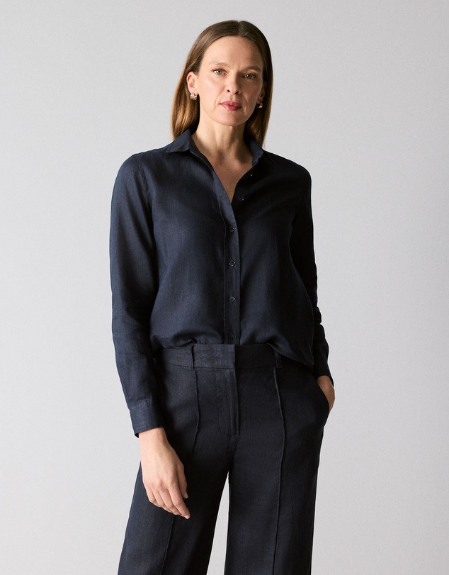 Trenery - Linen Classic Shirt in Night Sky
