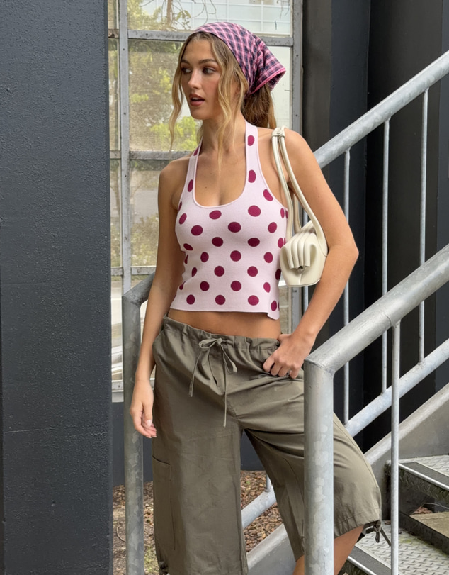Dazie - Jenna Polka Dot Scoop Knit Top
