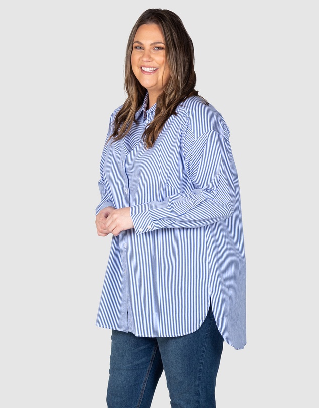 Love Your Wardrobe - Leah Stripe Curved Hem Over Shirt