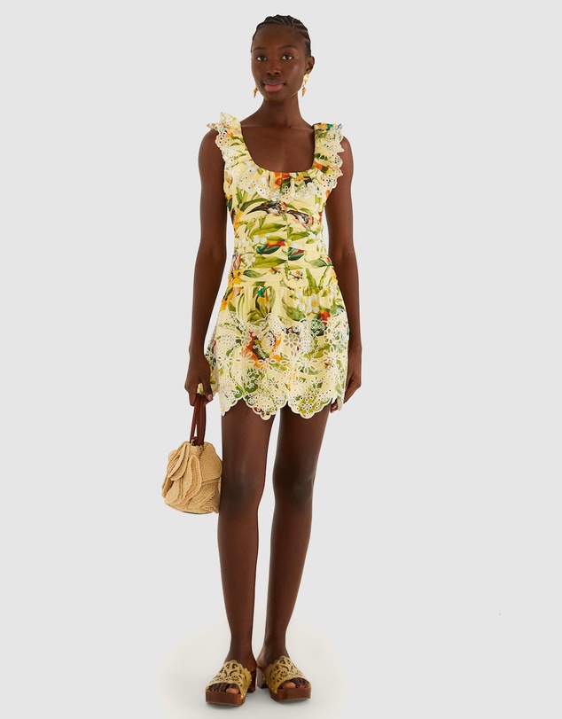 Farm Rio - Brasil Collage Soft Yellow Mini Dress