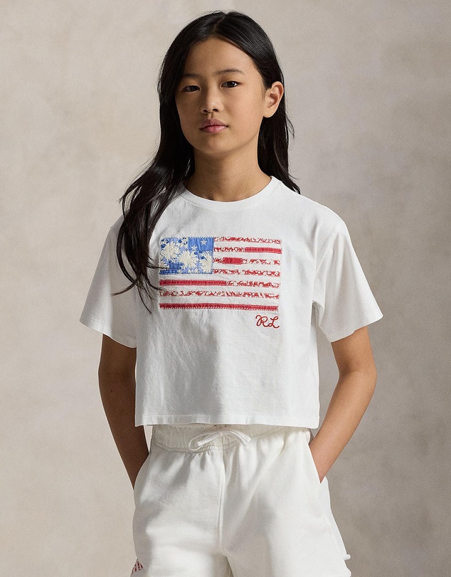 Polo Ralph Lauren - Flag Print Boxy Short Sleeve Knit T-Shirt - Teens