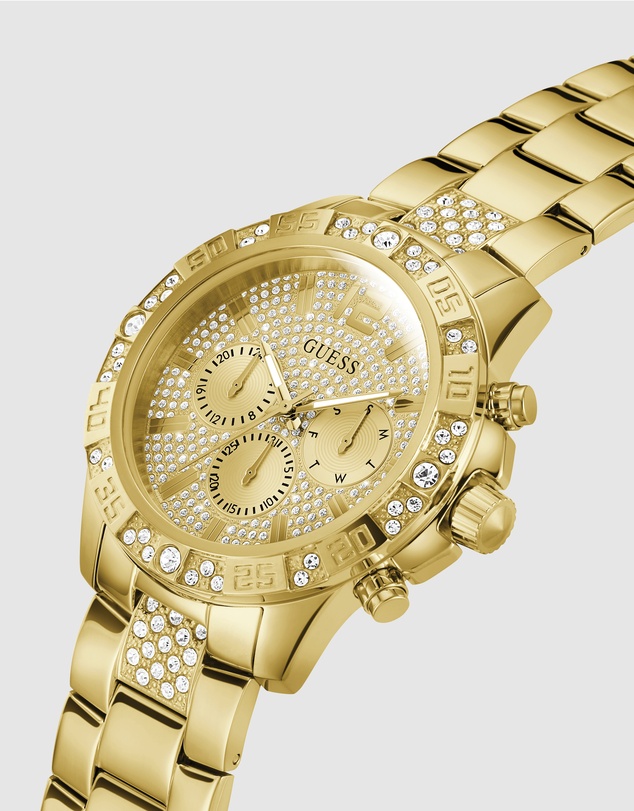 GUESS - Multi-function Men's 48mm Champagne Dial with Crystals and Gold-Tone Strap