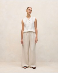 Trenery - Yarn Dyed Linen Drawcord Wide Leg Pant in Flax