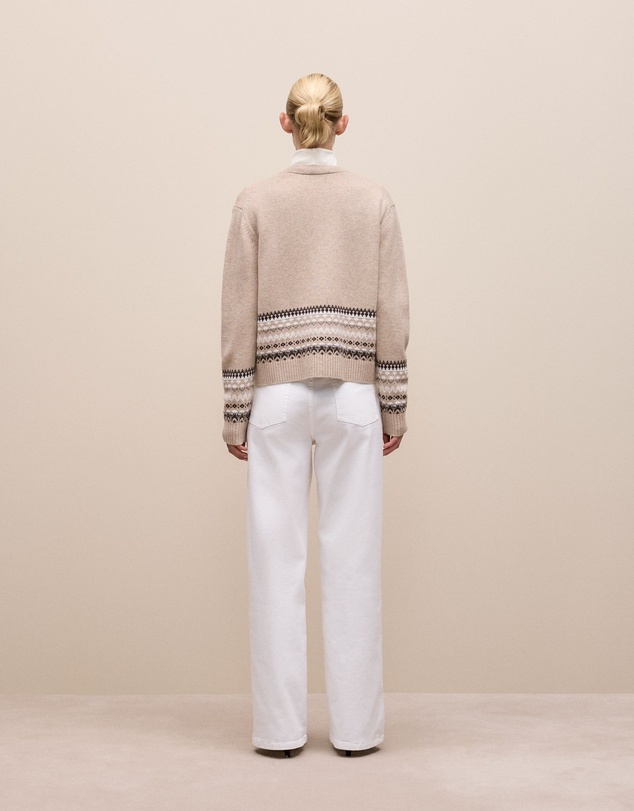 Trenery - Merino Cashmere Fair Isle Cardigan in Oat Marle