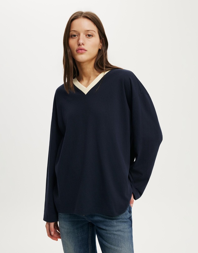 Cotton On - Boxy V Neck Long Sleeve Top