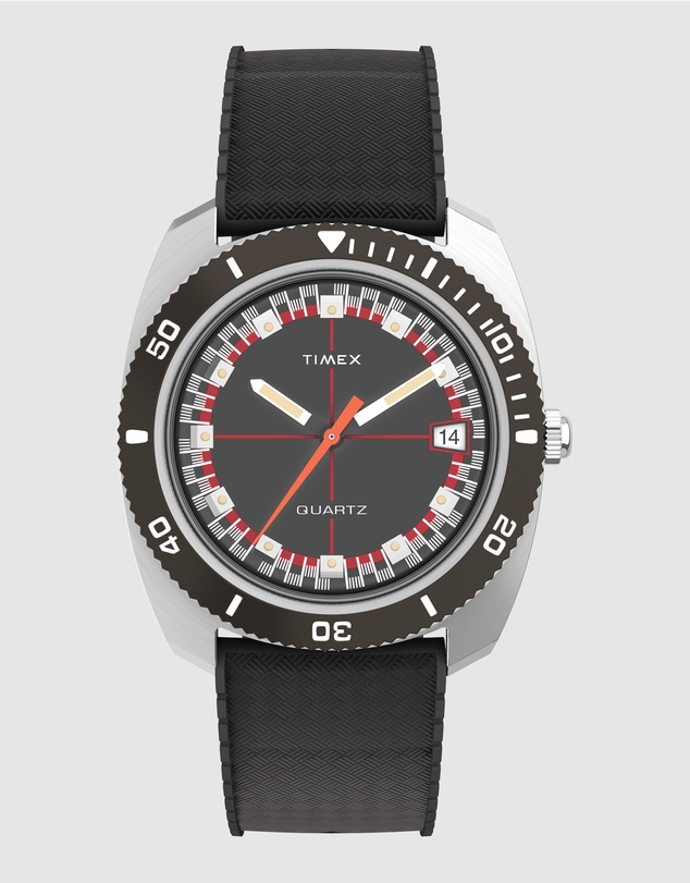 TIMEX - Q TIMEX 1971 VELOCITY Stainless Steel Case Black Dial and Black Strap