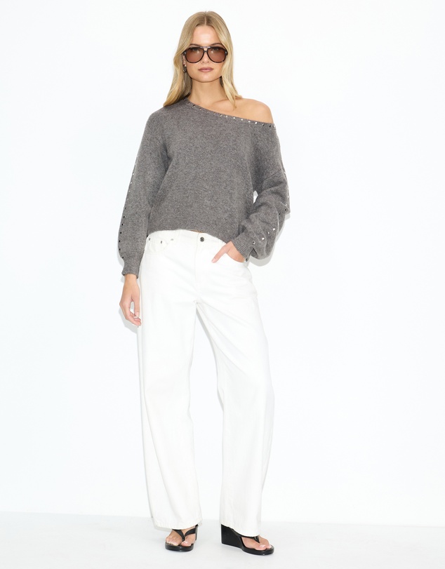 Dazie - Addison Studded Off Shoulder Knit Jumper