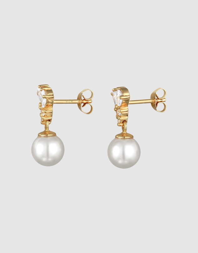 Elli Jewelry - Pearl and Zirconia Drop Earrings in Gold-Plated 925 Silver