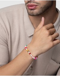 Nialaya Jewellery - Men's Berry Pearl Bracelet with Assorted Beads