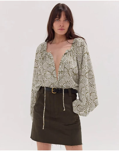 Cloth & Co. - The Block Print Blouse | Olive