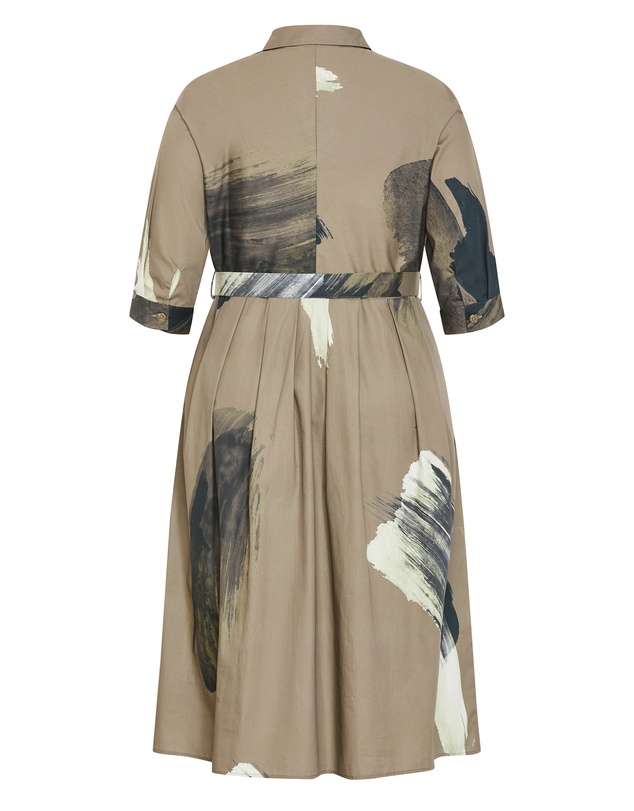 City Chic - Plus size Angel Print Shirt Dress - khaki