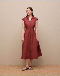Trenery - Poplin Cap Sleeve Shirt Dress in Deep Red