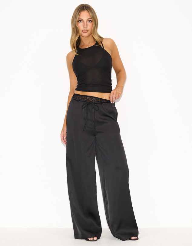 Dazie - Briar Lace Trim Satin Pants