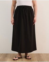 Atmos&Here Curvy - Amber Cotton Linen Blend Waist Tie A-Line Midi Skirt