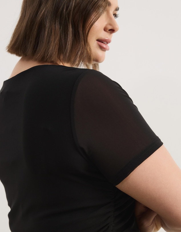 Atmos&Here Curvy - Maya Mesh Cap Sleeve Boat Neck Top