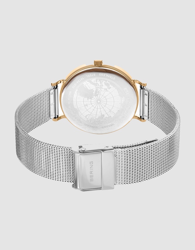 Bering - Bering Classic 34mm Polished Gold Case and Silver Strap Watch