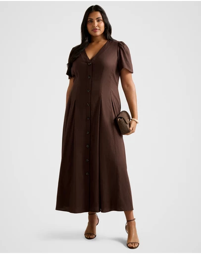 Forever New Curve - Sanna Curve V Neck Short Sleeves Midi Dress