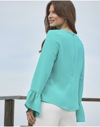 Sosandar - Ring Detail Flared Sleeve Top