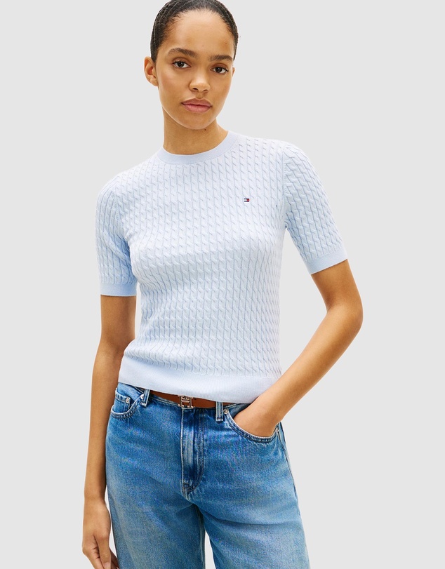 Tommy Hilfiger - Cotton Cable Fine Gauge Crew Neck Short Sleeve Sweater