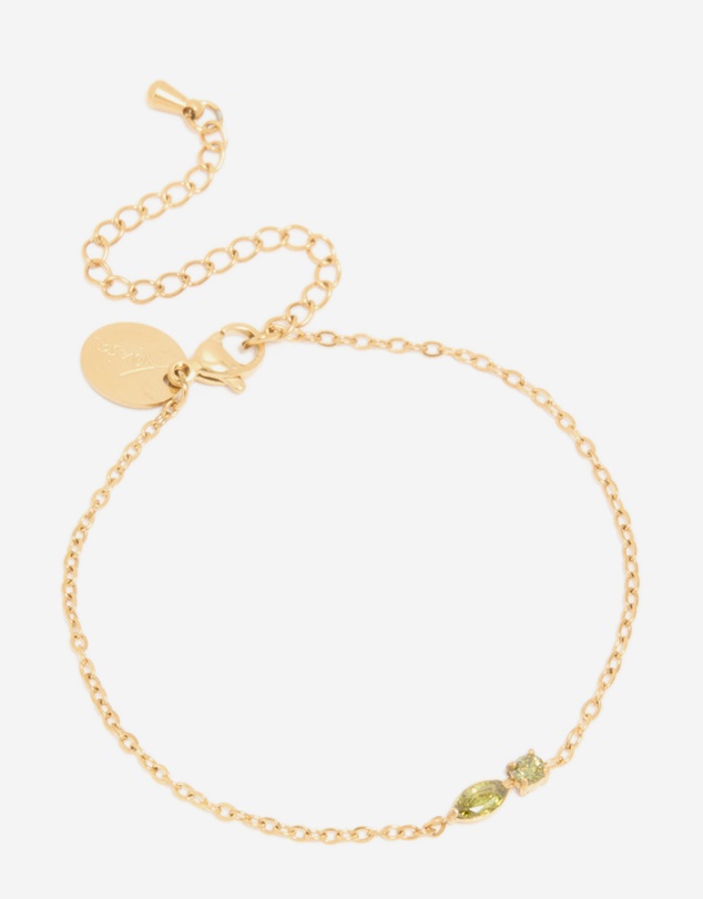 Lovisa - Waterproof Gold Plated Stainless Steel August Light Green Cubic Zirconia Birthstone Bracelet