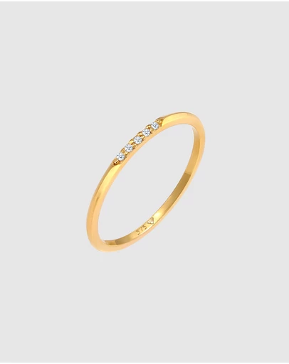 Elli Jewelry - Ring Band Elegant Fine with Diamonds(0.025 ct) in 375 Gold